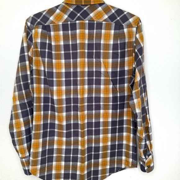 Filson Plaid Flannel Gold and Blue Casual Button Down Shirt Mens Collared - Picture 3 of 7